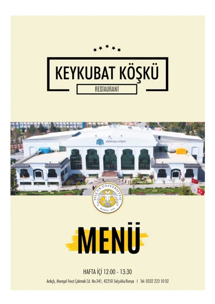KEYKUBAD KÖŞKÜ YEMEK MENÜSÜ (21.06.2023)